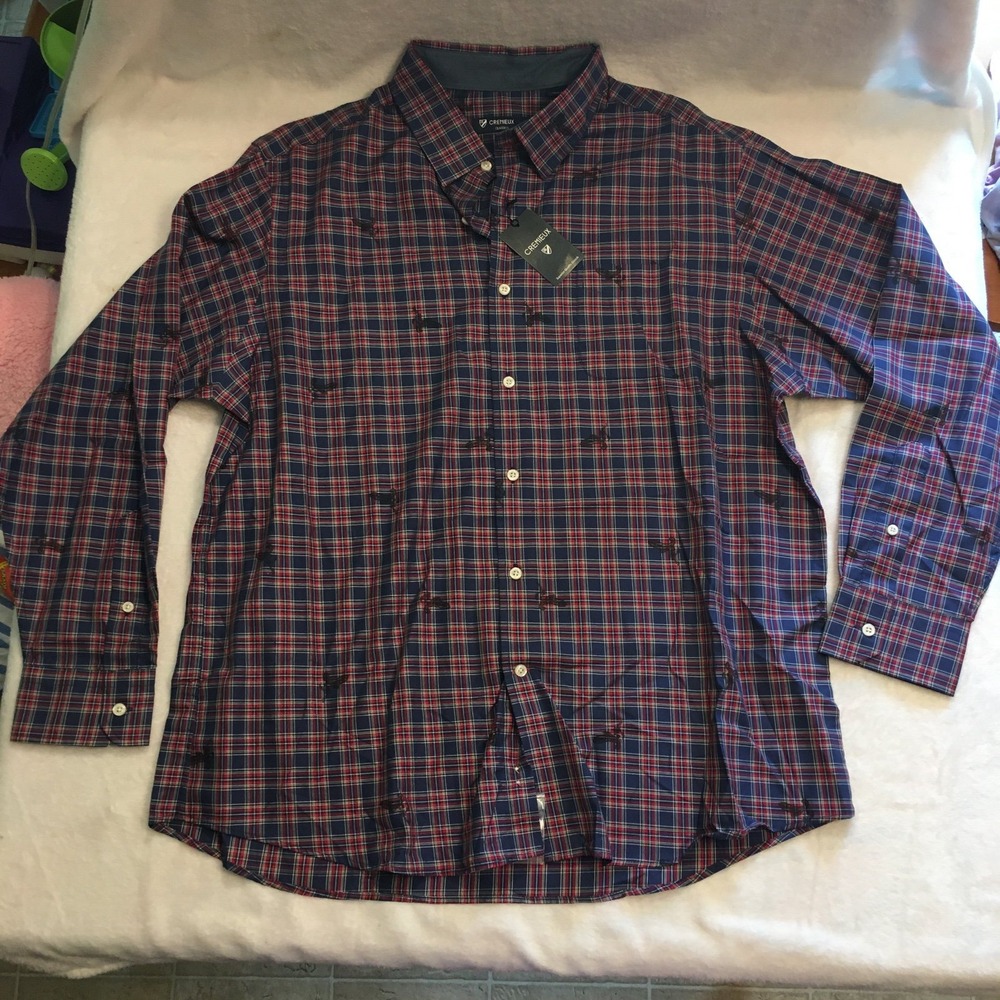 Cremieux Button Down Mens XL Blue Red NWT Plaid Embroidered Long Sleeve Shirt